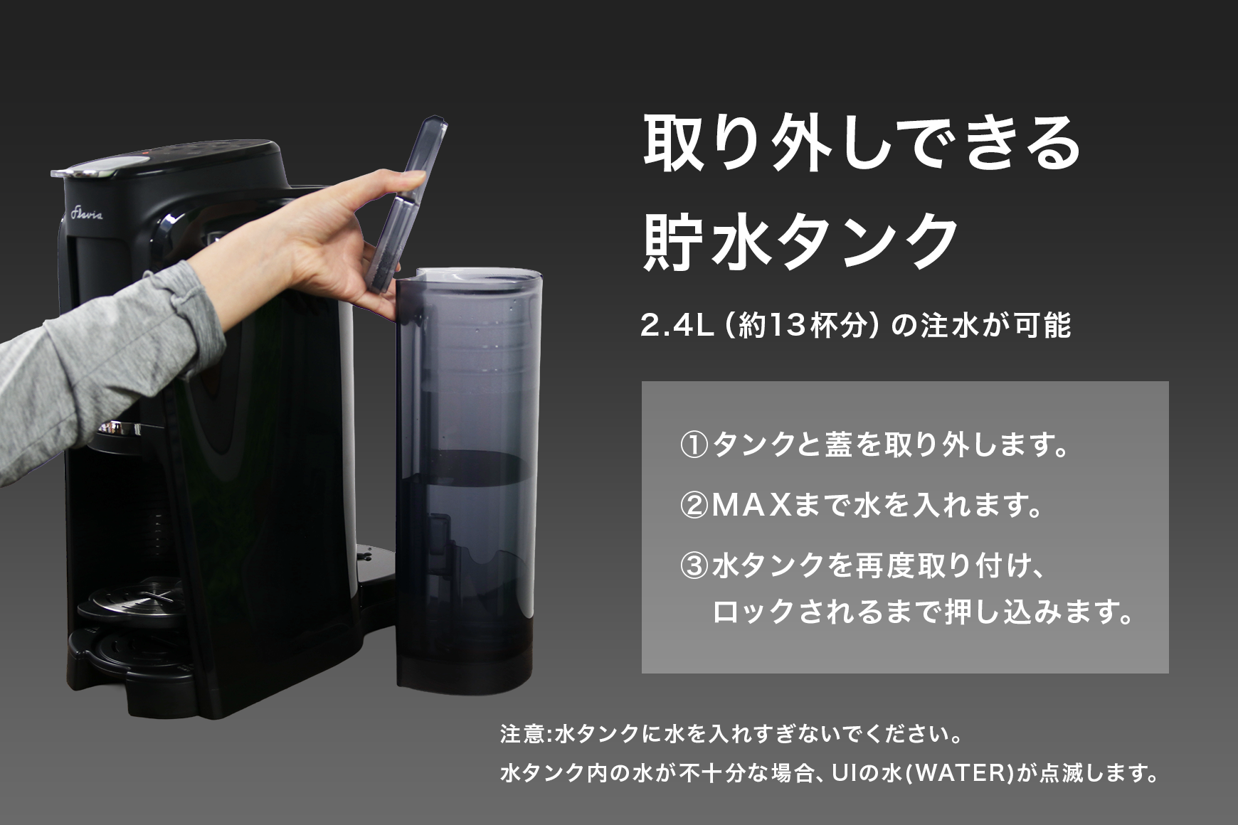 取り外しできる注水タンク
